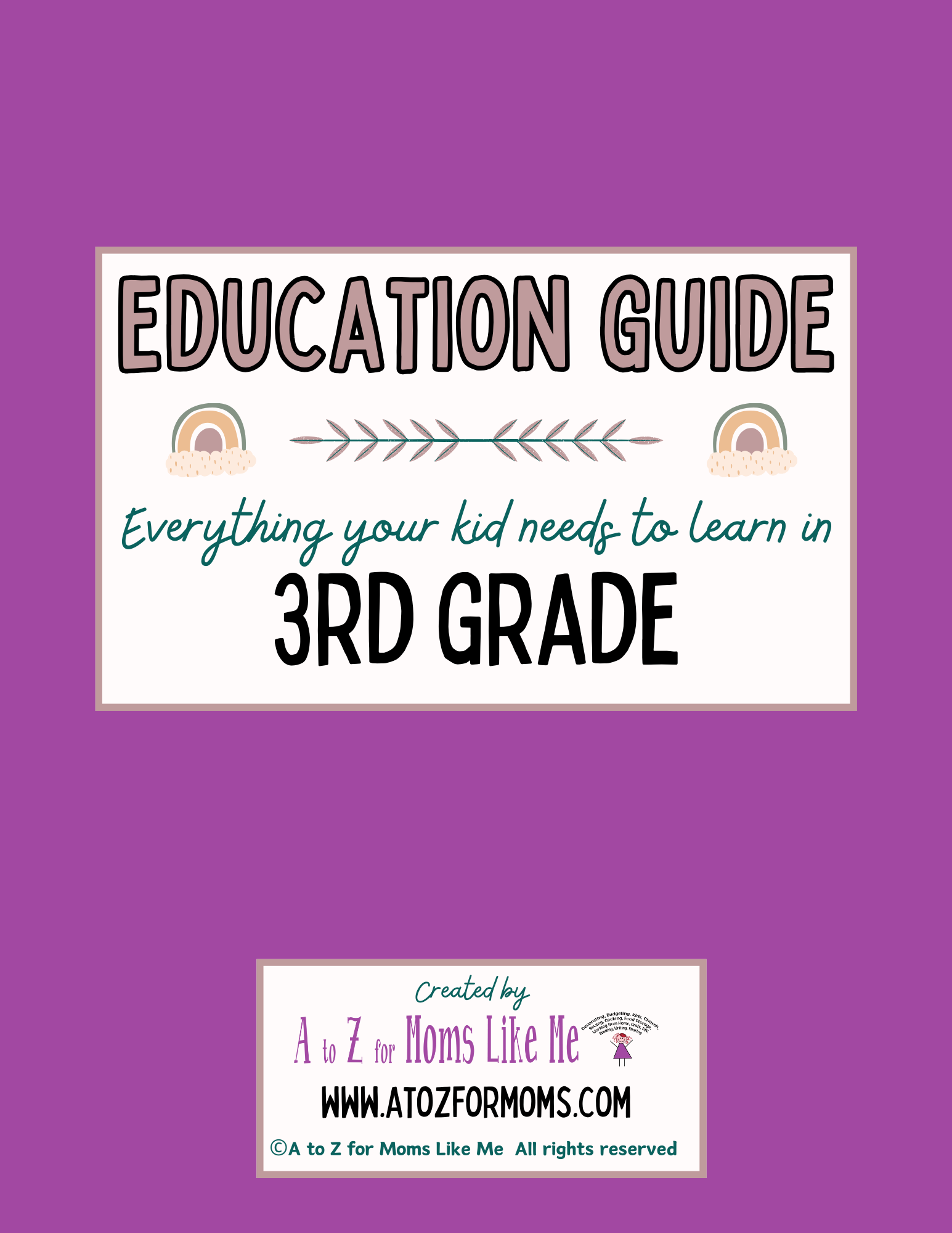 Educational Guide 3rd Grade digital curriculum sample page for homeschool — A to Z for Moms Like Me