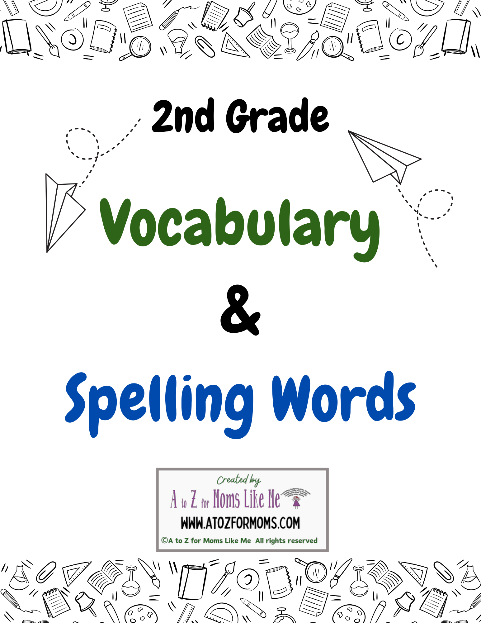 Second Grade Vocabulary & Spelling Words digital curriculum sample page for homeschool — A to Z for Moms Like Me