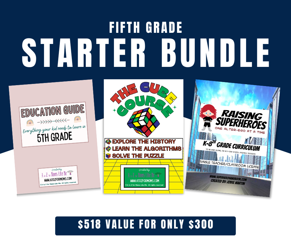 Fifth Grade Starter Bundle digital curriculum sample page for homeschool — A to Z for Moms Like Me