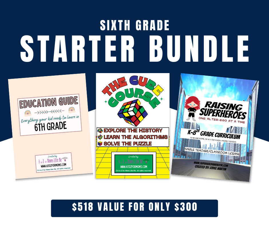 Sixth Grade Starter Bundle digital curriculum sample page for homeschool — A to Z for Moms Like Me