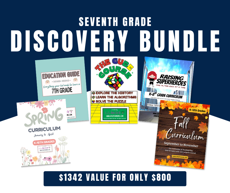 Seventh Grade Discovery Bundle digital curriculum sample page for homeschool — A to Z for Moms Like Me