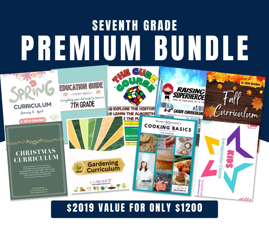 Seventh Grade Premium Bundle digital curriculum sample page for homeschool — A to Z for Moms Like Me