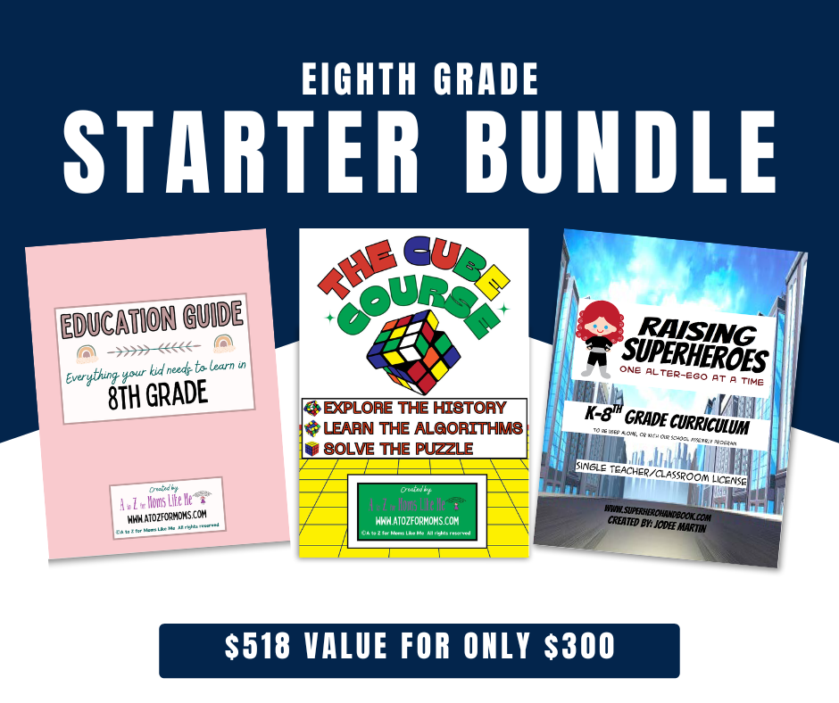 Eighth Grade Starter Bundle digital curriculum sample page for homeschool — A to Z for Moms Like Me