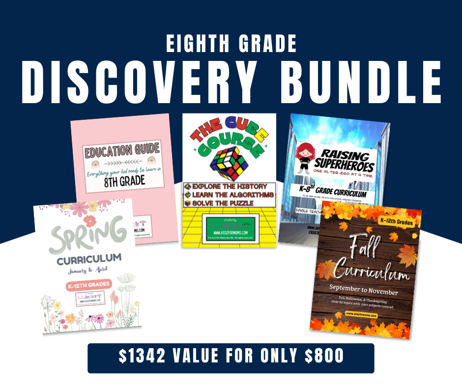 Eighth Grade Discovery Bundle digital curriculum sample page for homeschool — A to Z for Moms Like Me
