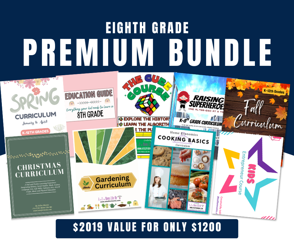 Eighth Grade Premium Bundle digital curriculum sample page for homeschool — A to Z for Moms Like Me