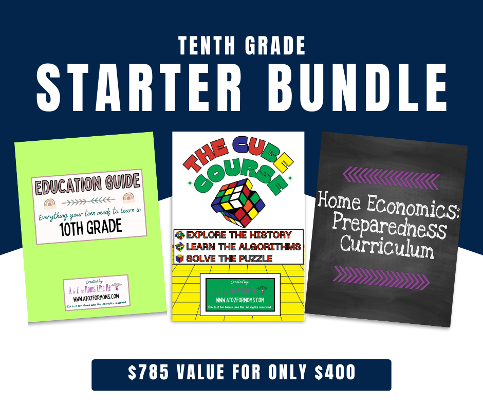 Tenth Grade Starter Bundle digital curriculum sample page for homeschool — A to Z for Moms Like Me