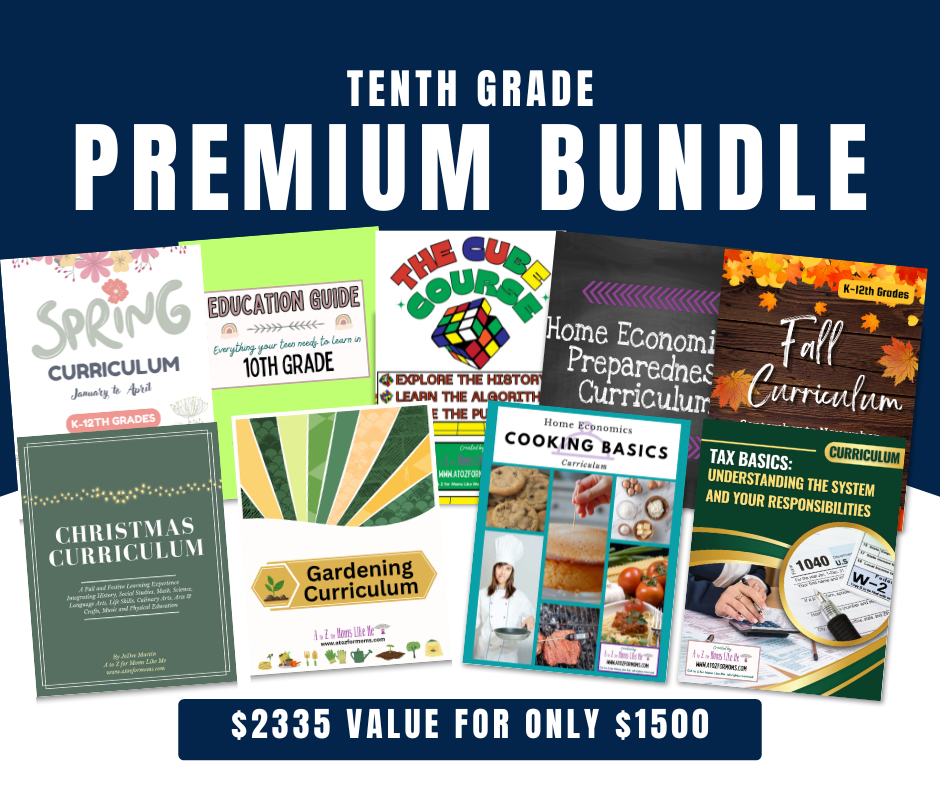 Tenth Grade Premium Bundle digital curriculum sample page for homeschool — A to Z for Moms Like Me