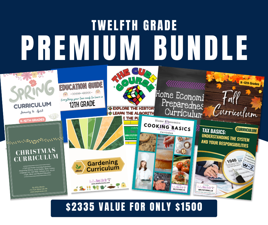Twelfth Grade Premium Bundle digital curriculum sample page for homeschool — A to Z for Moms Like Me