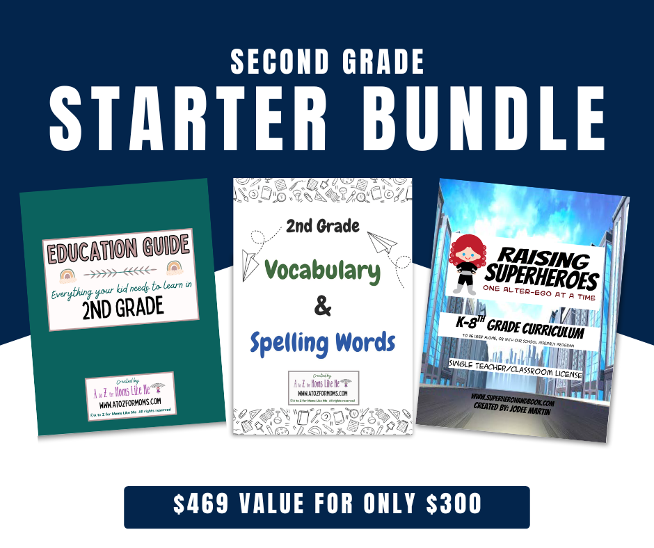 Second Grade Starter Bundle digital curriculum sample page for homeschool — A to Z for Moms Like Me