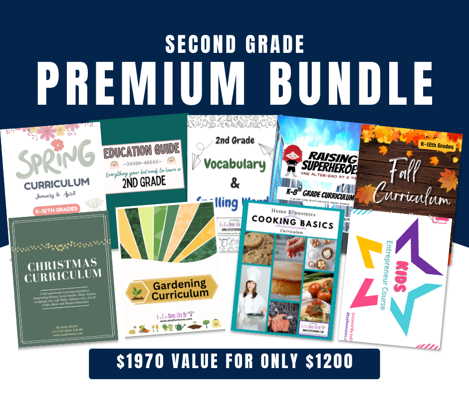Second Grade Premium Bundle digital curriculum sample page for homeschool — A to Z for Moms Like Me