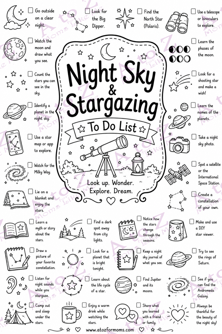 Night Sky and Stargazing To-Do List Poster