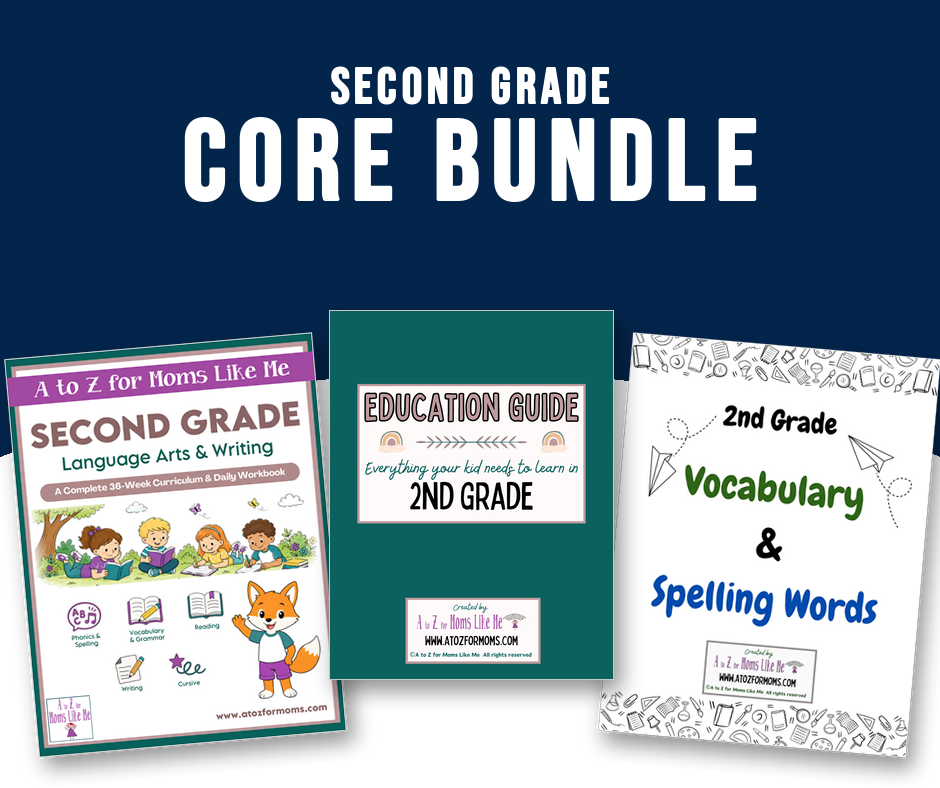 Second Grade Core Bundle: Language Arts & Writing, Education Guide, Vocabulary & Spelling Words